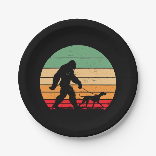 Bigfoot Walking German Shorthaired Pointer Dog Vin Paper Plate (Front)