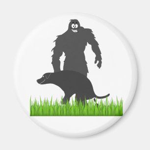 Bigfoot Walking his Dog Magnet