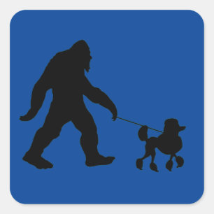 Bigfoot Walking His Poodle  Square Sticker