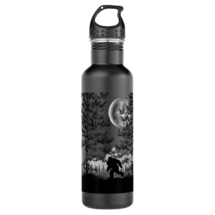 Bigfoot Walking in the Forest Moon Night Sky Sasqu 710 Ml Water Bottle
