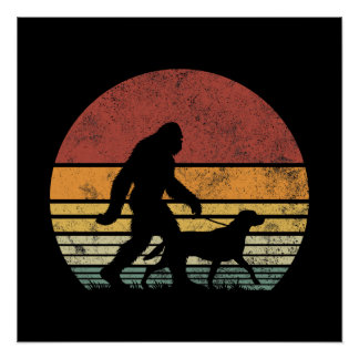 Bigfoot Walking Labrador Retriever Dog Vintage  Poster