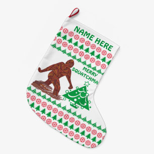 Bigfoot Walking Merry Squatchmas Personalised Large Christmas Stocking