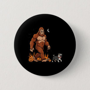 Bigfoot Walking Pug Halloween Dog Sasquatch Funny 6 Cm Round Badge