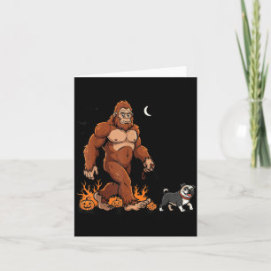 Bigfoot Walking Pug Halloween Dog Sasquatch Funny Card