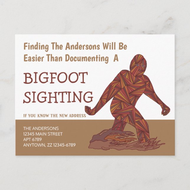 Bigfoot Walking Sasquatch Cute Funny New Address Announcement Postcard (Front)