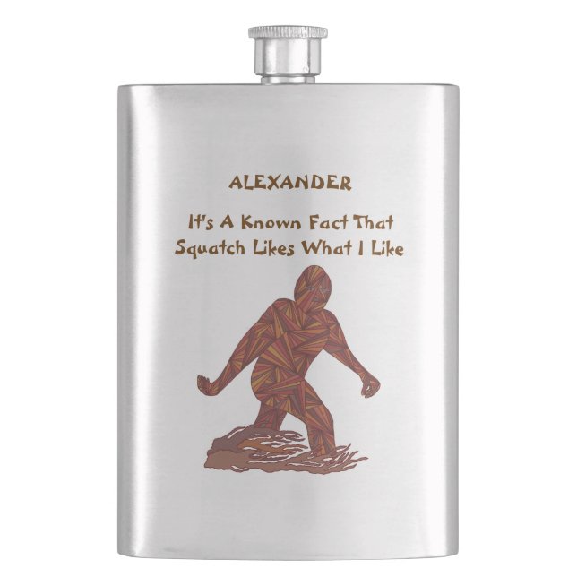 Bigfoot Walking Sasquatch Guy Stuff Funny Facts Hip Flask (Front)