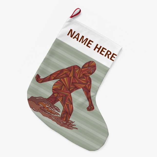 Bigfoot Walking Sasquatch Large Double Sided Christmas Stocking (Front (Hanging))