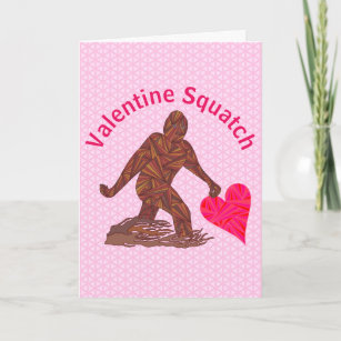 Bigfoot Walking Sasquatch Pink Valentine Squatch Holiday Card