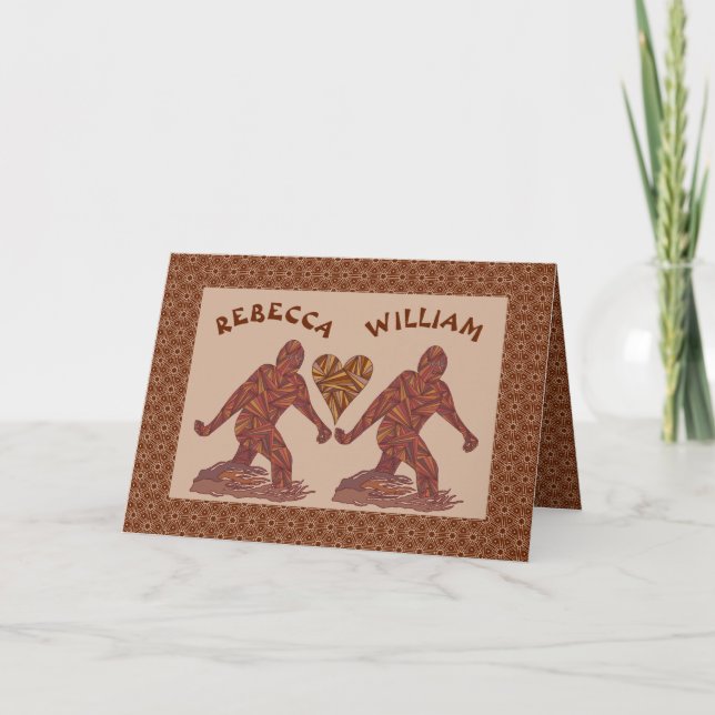 Bigfoot Walking Sasquatch Valentine Couple Cute Holiday Card (Front)