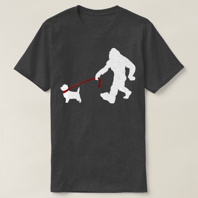 Bigfoot Walking With Cairn Terrier Dog Funny Bigfo T-Shirt (Design Front)