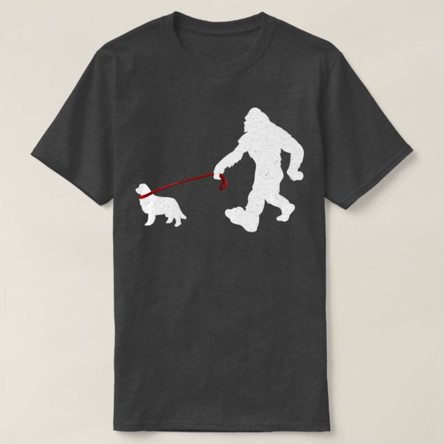 Bigfoot Walking With Newfoundland Dog Funny Bigfoo T-Shirt (Design Front)