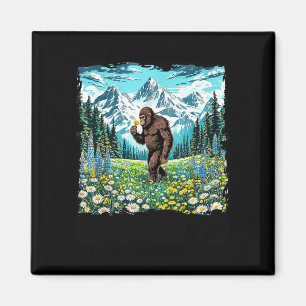 Bigfoot walks in flower field forest sasquatch magnet