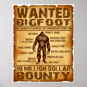Bigfoot Wanted Poster 10 Million Dollar Bounty