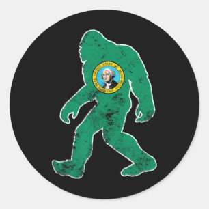 Bigfoot Washington Flag State Sasquatch Men Women  Classic Round Sticker