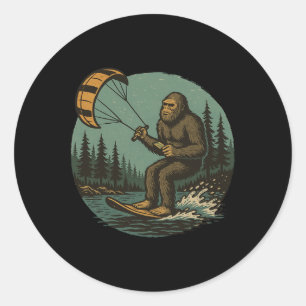 Bigfoot Water Paragliding Vintage Funny Sasquatch Classic Round Sticker