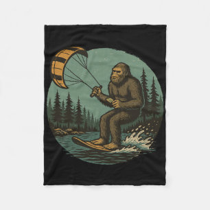 Bigfoot Water Paragliding Vintage Funny Sasquatch Fleece Blanket