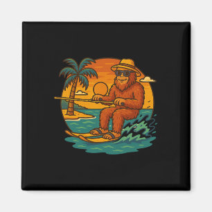 Bigfoot Water Skiing Summer Sunset Beach Graphic V Magnet