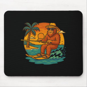 Bigfoot Water Skiing Summer Sunset Beach Graphic V Mouse Pad