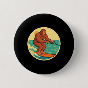 Bigfoot Water Skiing Vintage Cryptid Beach Graphic 6 Cm Round Badge