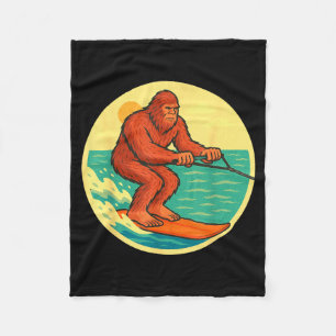 Bigfoot water skiing vintage cryptid beach graphic fleece blanket