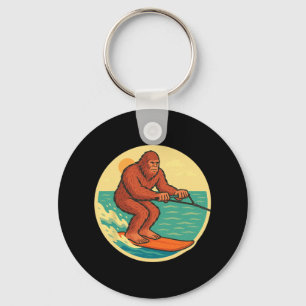 Bigfoot Water Skiing Vintage Cryptid Beach Graphic Key Ring
