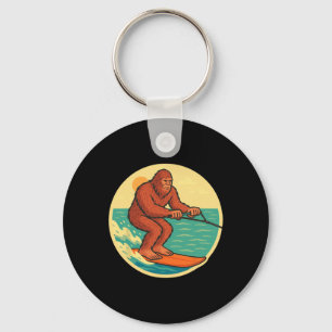 Bigfoot Water Skiing Vintage Cryptid Beach Graphic Key Ring