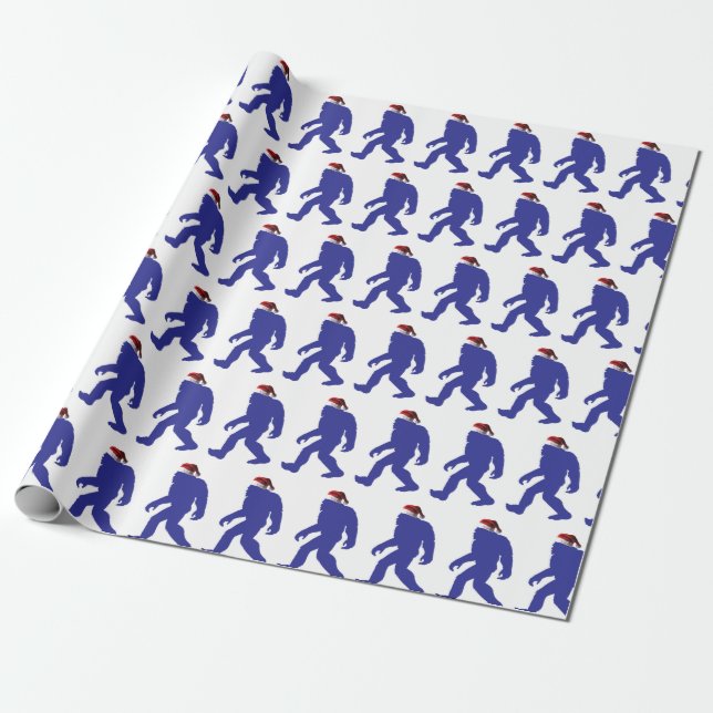 Bigfoot Wearing a Santa Claus Hat Wrapping Paper (Unrolled)