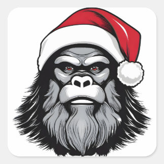 Bigfoot Wearing A Santa Hat Square Sticker