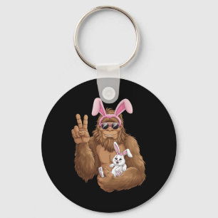 Bigfoot Wearing Bunny Ears Hugging Rabbit Easter E Key Ring