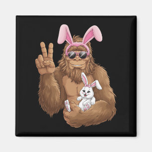 Bigfoot Wearing Bunny Ears Hugging Rabbit Easter E Magnet