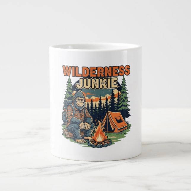Bigfoot wilderness junkie retro design large coffee mug (Front)