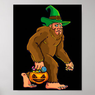 Bigfoot Witch Pumpkin Halloween Girls Women Poster