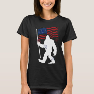 Bigfoot With American Flag Funny 4th Of July For H T-Shirt