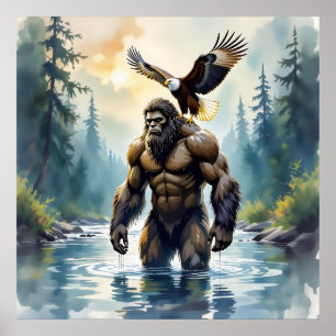 Bigfoot with an Eagle on his Shoulder  Poster