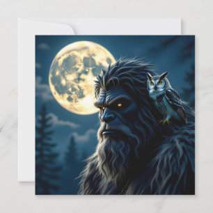 Bigfoot with Glowing Eyes and Owl on his Shoulder 