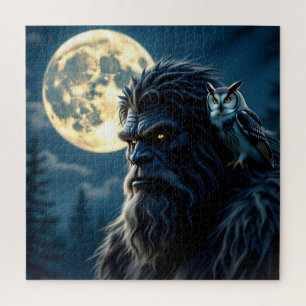 Bigfoot with Glowing Eyes and Owl on his Shoulder  Jigsaw Puzzle