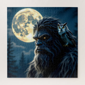Bigfoot with Glowing Eyes and Owl on his Shoulder  Jigsaw Puzzle