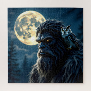 Bigfoot with Glowing Eyes and Owl on his Shoulder Jigsaw Puzzle