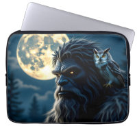 Bigfoot with Glowing Eyes and Owl on his Shoulder