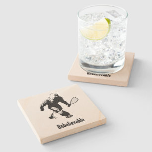 Bigfoot With Racquetball Racket and Text Stone Coaster