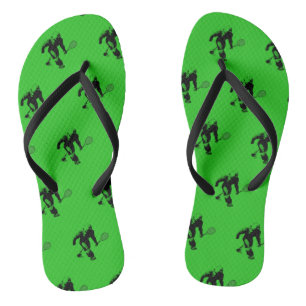 Bigfoot with Tennis Racquet Pattern on Green Thongs