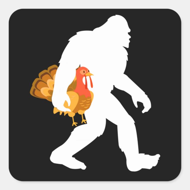 Bigfoot with turkey - Thanksgiving Square Sticker (Front)