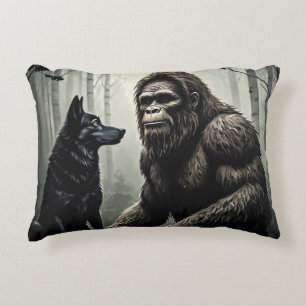 Bigfoot, Wolf and Birch Tree Forest Decorative Cushion