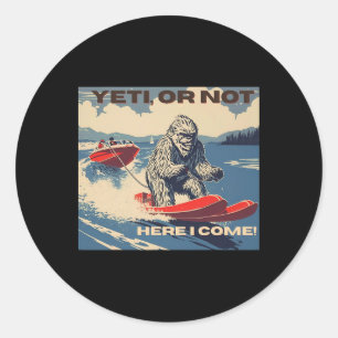 Bigfoot, Yeti On Water Skis, Water Skiing Classic Round Sticker