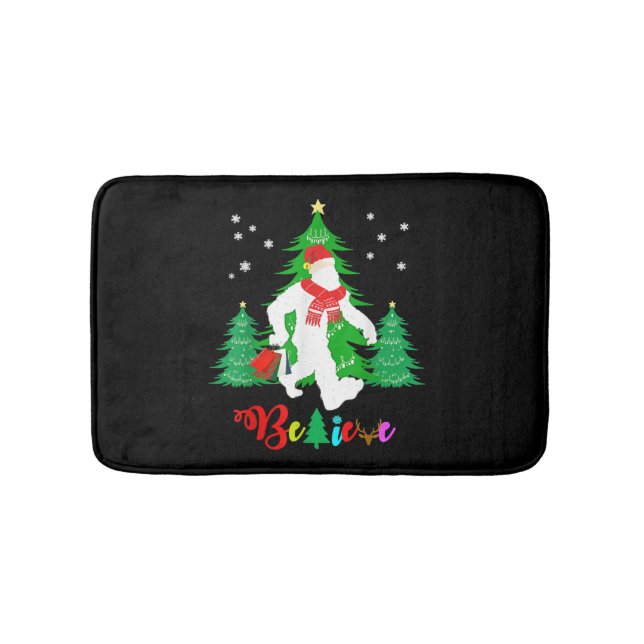 Bigfoot Yeti Sasquatch Christmas Believe Christmas Bath Mat (Front)