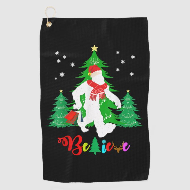 Bigfoot Yeti Sasquatch Christmas Believe Christmas Golf Towel (Front)