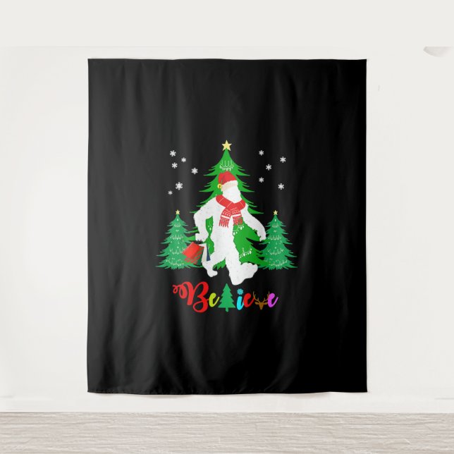 Bigfoot Yeti Sasquatch Christmas Believe Christmas Tapestry (Front)