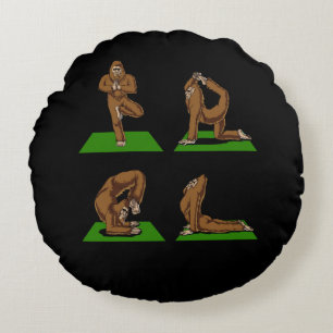 Bigfoot Zen Yoga Poses Funny Fantasy Round Cushion
