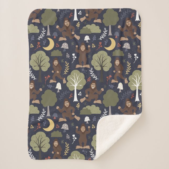 Bigfoot's Midnight Forest Adventure Sherpa Blanket (Front)