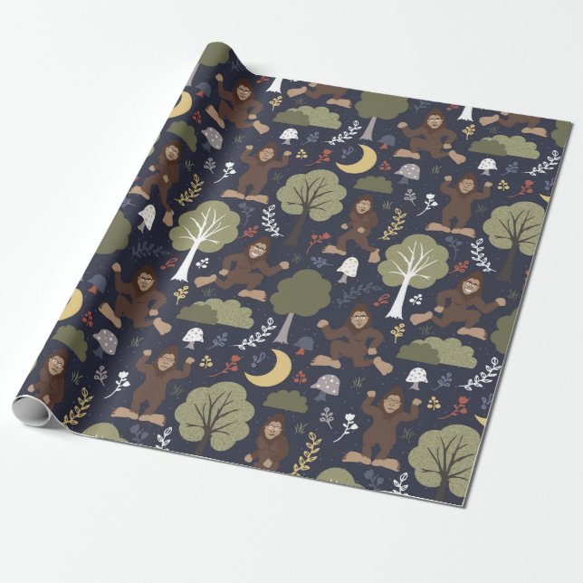 Bigfoot's Midnight Forest Adventure Wrapping Paper (Unrolled)